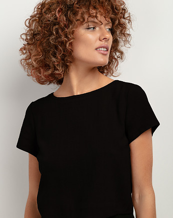 Top z lnem z krótkim rękawem T401, black, TESSITA