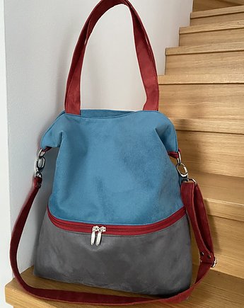 Duża torba na ramię z zapinaną kieszenią - turkus, c.szary, bordo, PRACOWNIA 166