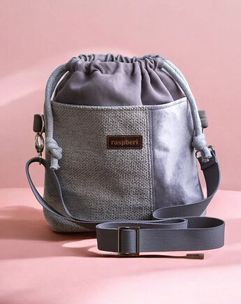 Szara listonoszka z kominem patchwork plecionka, raspberi