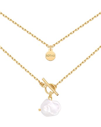 Złoty masywny naszyjnik z naturalną nieregularną perłą, SOTHO