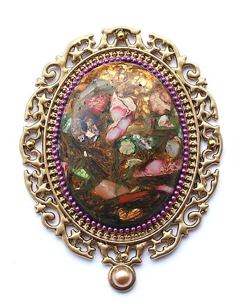 UNIKAT - broszka kameliowa z pietersytem, KEIT