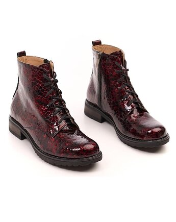 Botki skórzane - suwak + sznurówki - kolor bordowy   (6386), BOSCCOLO