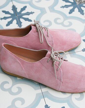 Zamszowe, skórzane buty damskie Oxford, AnemoneDream