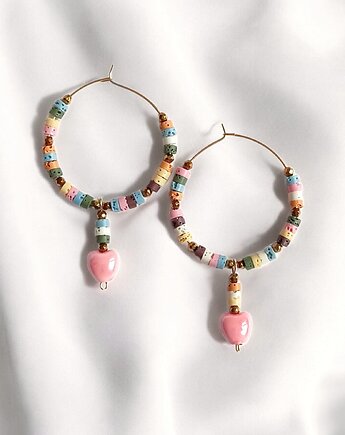 Kolczyki z serduszkami : okazałe, duże : lawa, serduszka ceramiczne, kaktusia