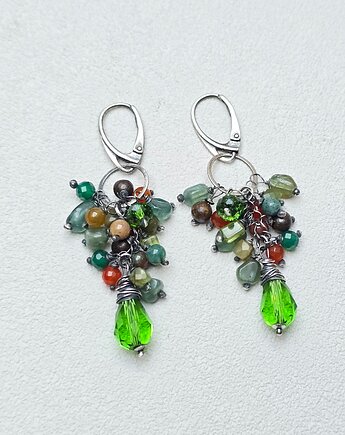 Kolczyki srebrne Zielone Grona z Cynamonem, ILEA