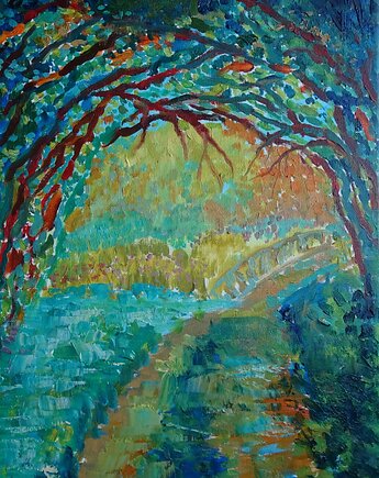 Kolorowy obraz  olejny do salonu pejzaż, alice oil on canvas