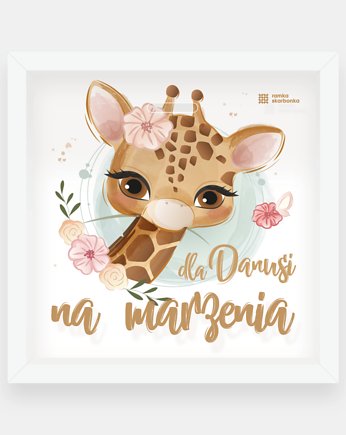 Ramka Skarbonka "Na marzenia" urocza żyrafa z Twoim imieniem, Ramka Skarbonka