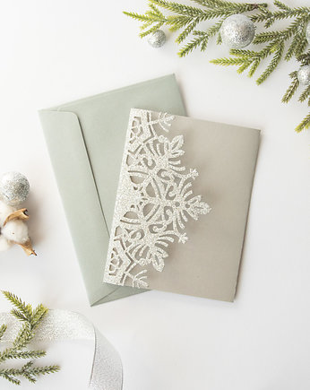 Zimowe zaproszenie ślubne "Glitter snow" srebrne, Papiernik