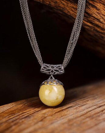 Naszyjnik srebrny z bursztynową kulką, Andorii by Baco