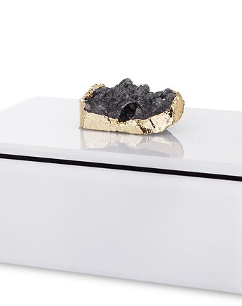 Szkatułka szklana na biżuterię 16x12x8,5 cm DEKOR AGAT biała, MIA home