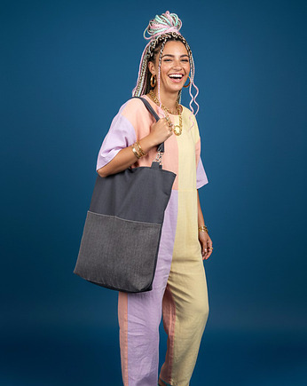 Unikatowa torba handmade z ciemnego szarego weluru, raspberi