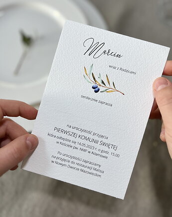 Zaproszenia na komunię z gałązką oliwną, sorte