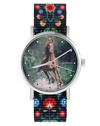 Zegarek - Koń las - folk czarny, nylonowy, yenoo