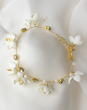 ELDERFLOWER złota bransoletka ślubna z kwiatami i kryształkami, Aureus Flos