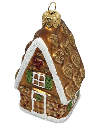 Ręcznie malowana bombka szklana brązowy piernikowy domek zdobiony brokatem, STARGLASS