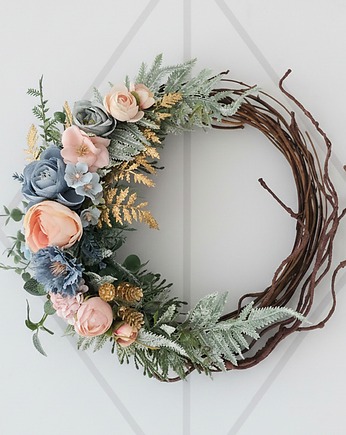 Asymetryczny wianek szyszki błękit i brzoskwinia (26cm), Lola White