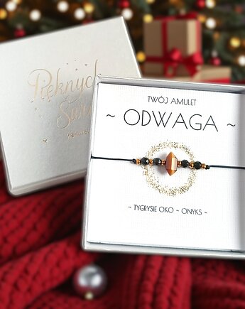 Amulet - ODWAGA - świąteczne pudełko - TYGRYSIE OKO, ONYKS, kaktusia