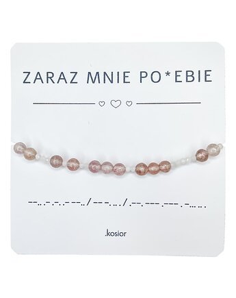 Bransoletka z alfabetem Morse Kwarc truskawkowy i Kamień księżycowy, karolina kosior