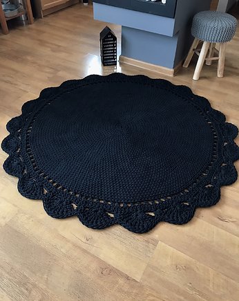 Okrągły dziergany dywan ,czarny dywan 140cm, Knitting Factory