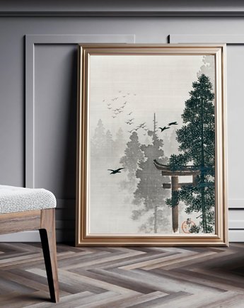 PLAKAT japoński, ptaki ilustracja szara, grafika szara, OKAZJE - Prezent na Ślub