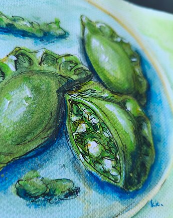 Szpinakowy szał pierogi zieleń Obraz akwarela 15x21 oprawiony, kkjustpaint Karolina Kamińska