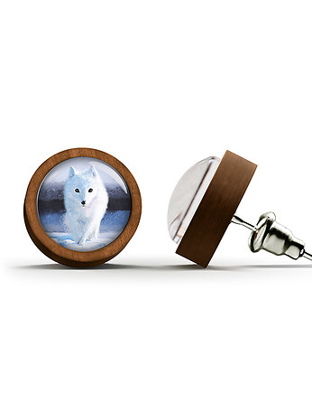 Kolczyki drewniane - Biały lis - sztyfty, yenoo