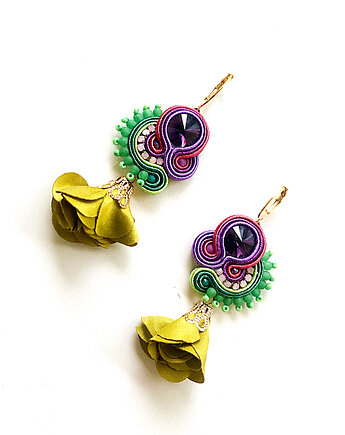 Sutaszowe kolczyki GREEN&VIOLET z kwiatami, Sylwia Żak
