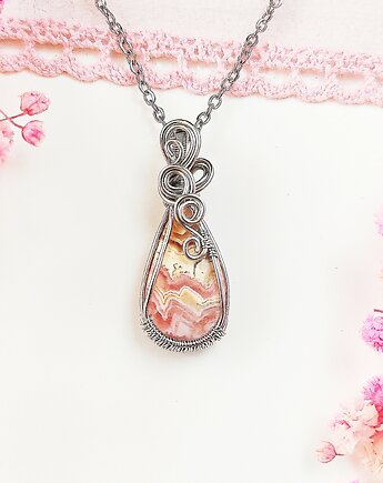 Naszyjnik Rodochrozyt stal chirurgiczna wisiorek handmade, byNostawen