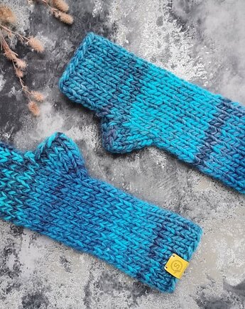MAXCOLOR niebieskie mitenki na drutach, sploteka