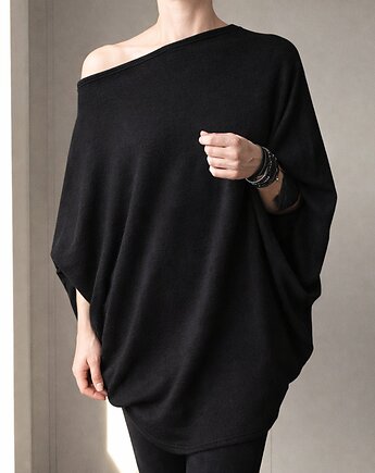 Sweterek oversize długi czarny, ONE MUG A DAY