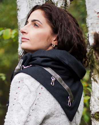 Szal wełniany czarny ze srebrną skórą, Green Sheep