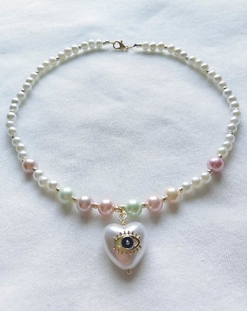 Naszyjnik kolorowe perły serce, Amithu_jewelry 
