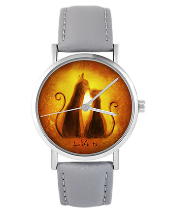 Zegarek - Kotki - szary, skórzany, yenoo