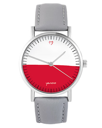 Zegarek - Polska flaga - skóra, szary, yenoo