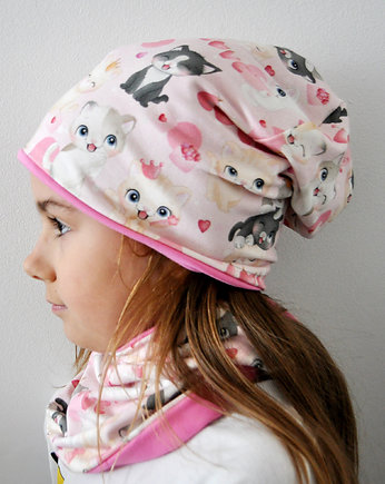 Komplet _ czapka BEANIE i komin _ KOTKI, MOJAMAJA