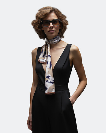 Elegancki dwustronny szal jedwabny beżowy 16cm x145cm, ALLORA BE UNIQUE