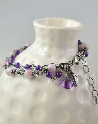 Morganit z ametystem w srebrze - bransoletka, Sunflower Kornelia Kubinowska