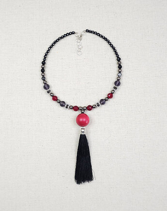 Naszyjnik Choker z Czerwoną Kulą i Czarnym Chwostem - 7102, kama4you