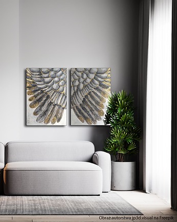 WINGS dyptyk / obraz na płótnie ręcznie malowany 70x100 cm, Diana Abstract Art