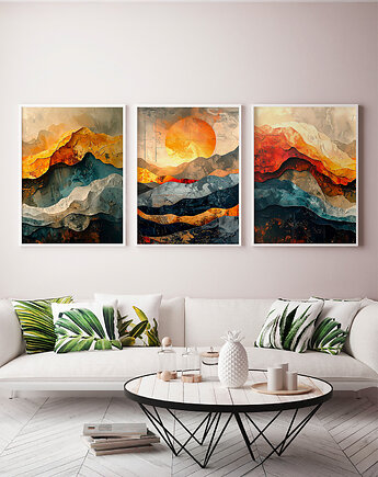 Zestaw plakatów - Tryptyk abstrakcyjne pejzaże  (set250), raspberryEM