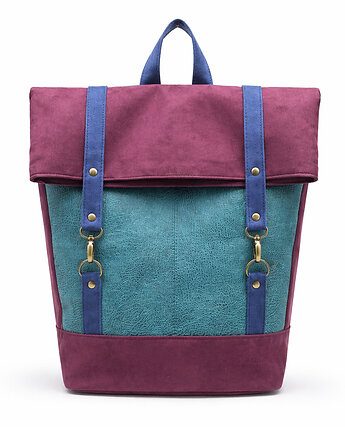 Plecak  włóczykija - oberżyna, turkus, kobalt, PRACOWNIA 166