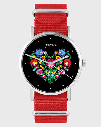 Zegarek - Serce folk, czarny - czerwony, nato, yenoo
