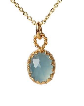 Minimalistyczny złoty naszyjnik z agatem niebieskim w stylu Vintage, Blooming Stones
