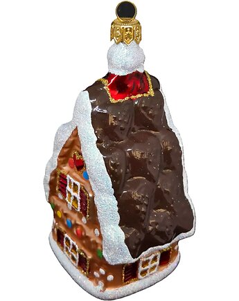 Ręcznie Malowana Szklana Bombka Czekoladowy Domek z Czerwonymi Akcentami, STARGLASS