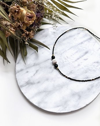 Naszyjnik choker czarny turmalin onyks kamień księżycowy, GANGSTA KNIT