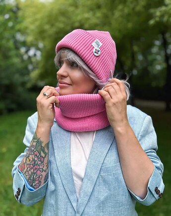 Czapka beanie z bawełny logo kolorowe Różowy, Brain Inside