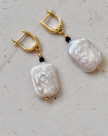 Kolczyki pozłacane Onyks z perłą, Chmolowska Jewellery