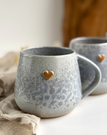 Kubek Beczułka ręcznie robiony 320 ml  - Szara lawenda z sercem, Ceramika Tyka