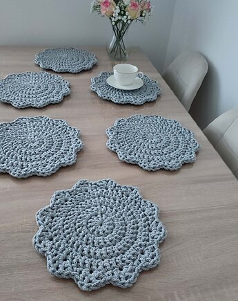 Komplet podkładek pod talerze szydełkowych ze sznurka 6szt-30cm, MISZ MASZ Dorota Tyszko