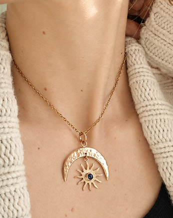 Naszyjnik z brązu Słońce i Księżyc z niebieskim szkiełkiem, Jasminum Jewelry